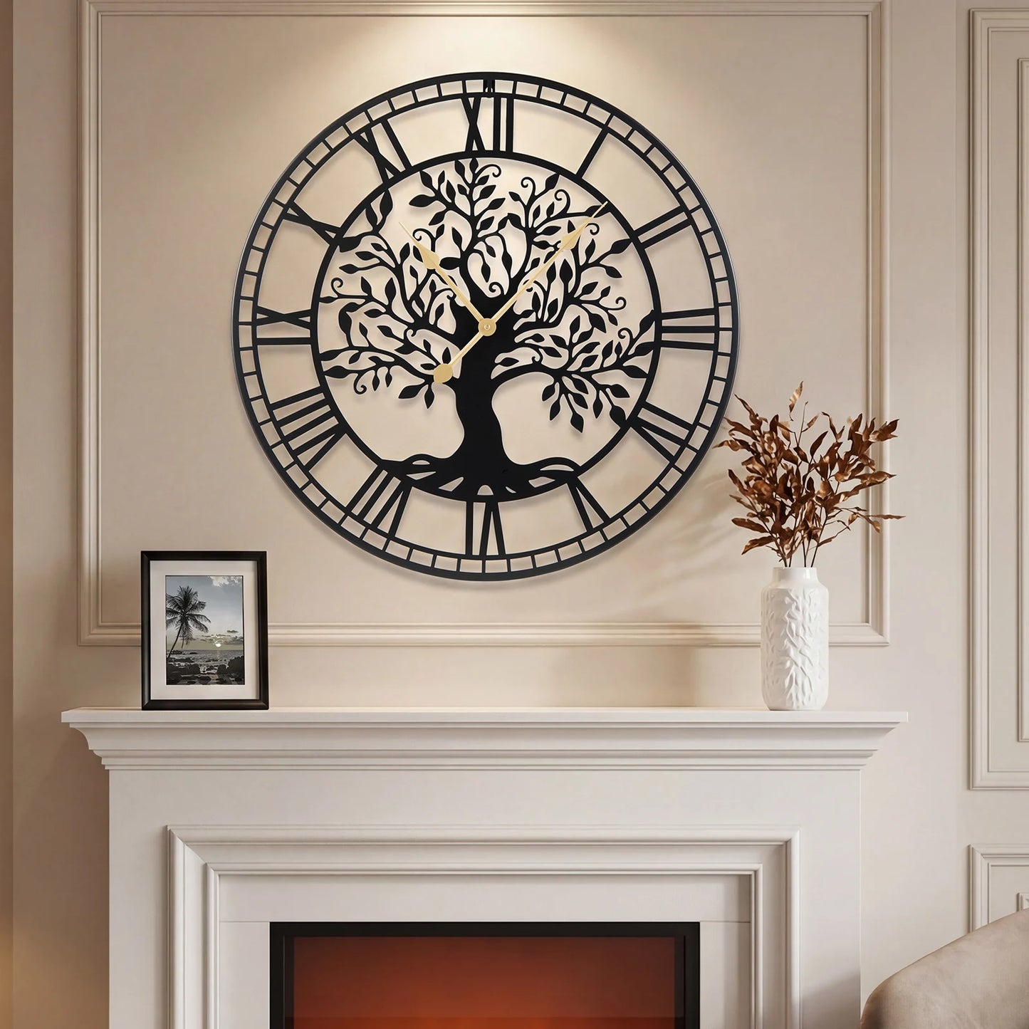 HOMASIS Tree of Life Metal Wall Clock Decorative Timepiece