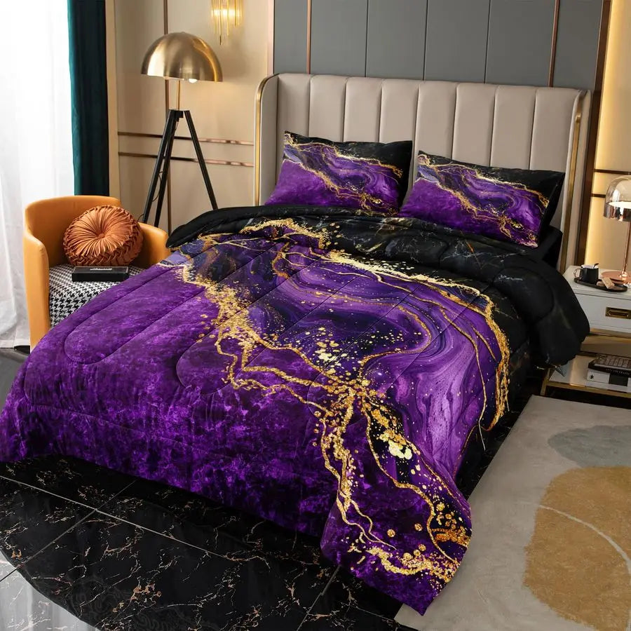Marble Pattern Comforter Set With Abstract Artwork