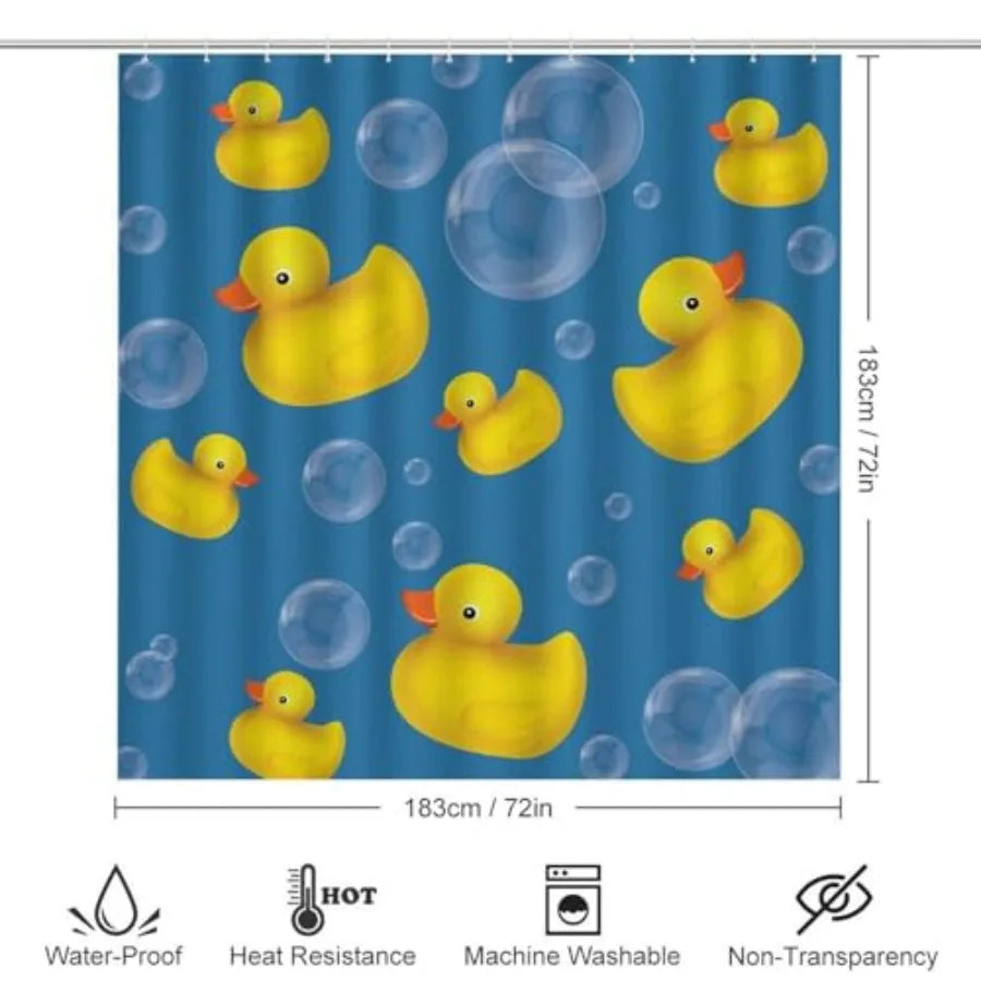 Rubber Duck Bathroom Decor Set With Shower Curtain And Mats