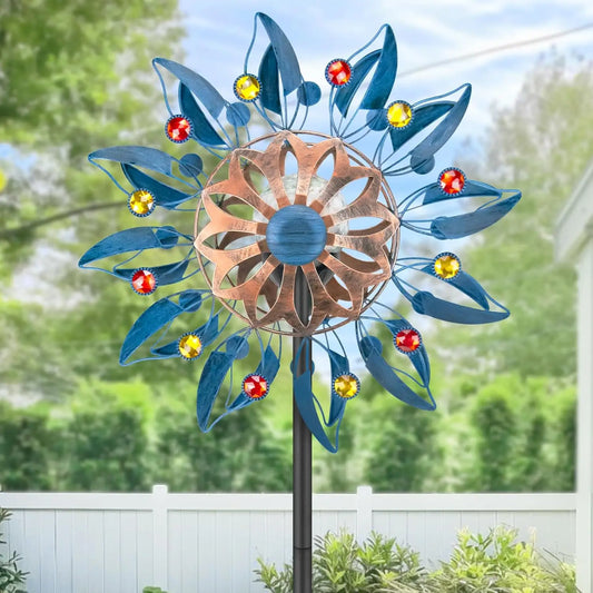 Solar Powered Wind Spinner Garden Decor With Color Changing Lights