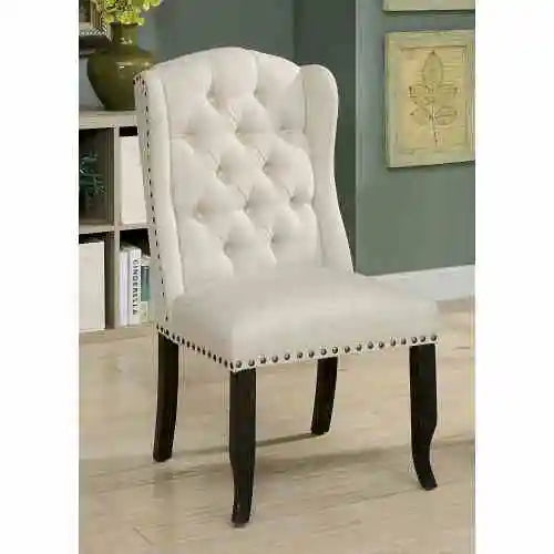 Rustic Button Tufted Wingback Dining Chair With Nailhead Trim