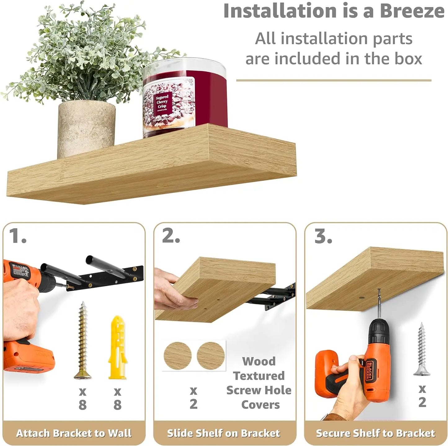 Maple Wood Floating Shelves Wall Mounted Storage Set