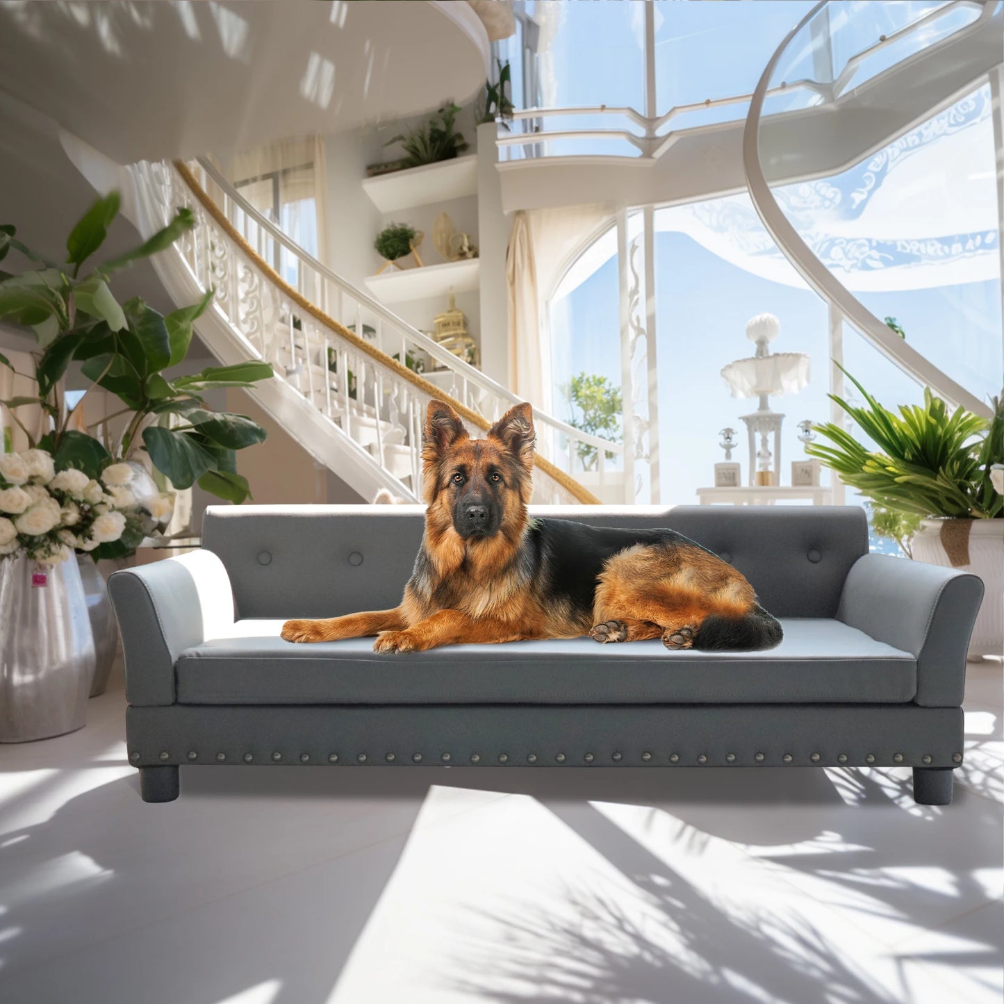 BINGOPAW Elevated Dog Sofa Bed Durable Waterproof Leather