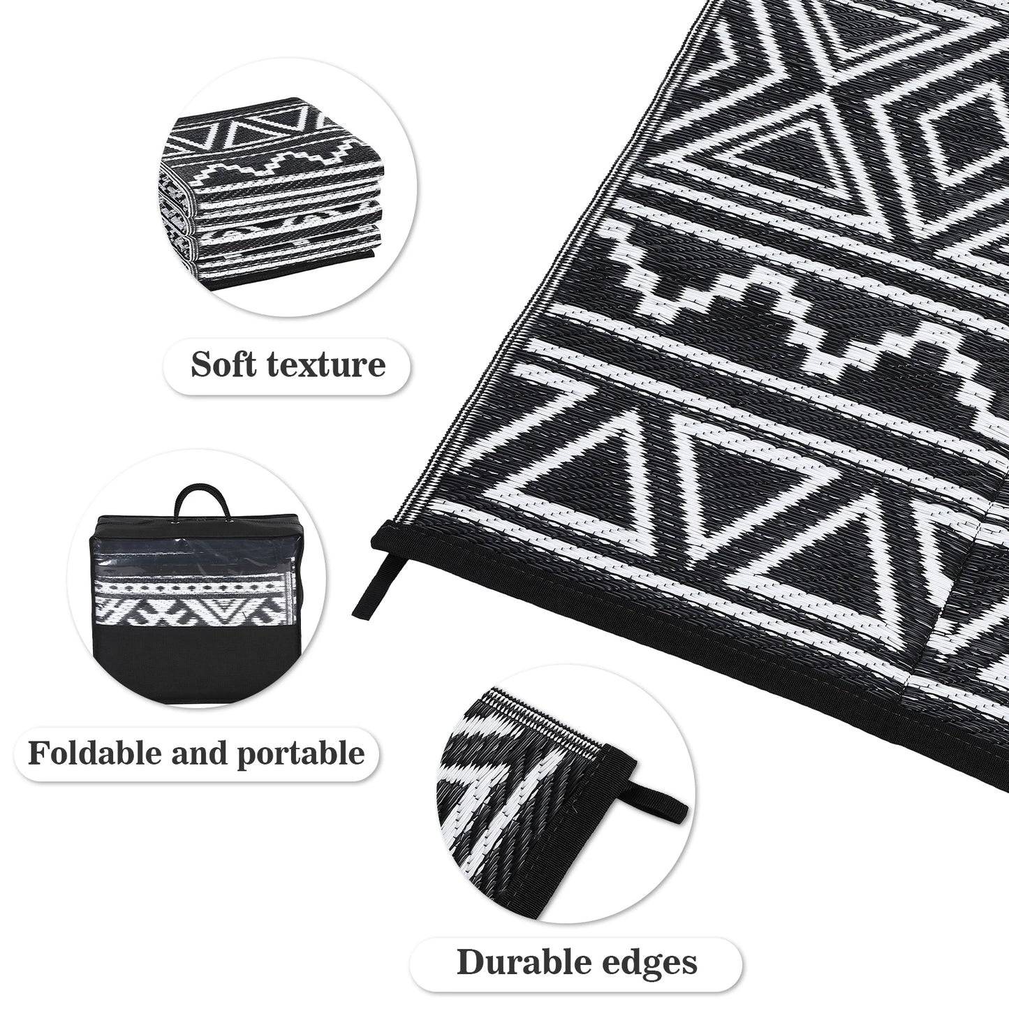 Studyset Outdoor Boho Patio Rug Waterproof Reversible Mat