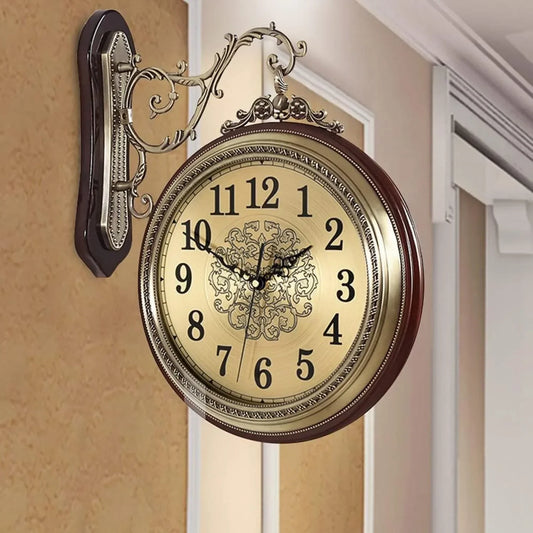Double Sided European Alloy Wall Clock Non Ticking Silent