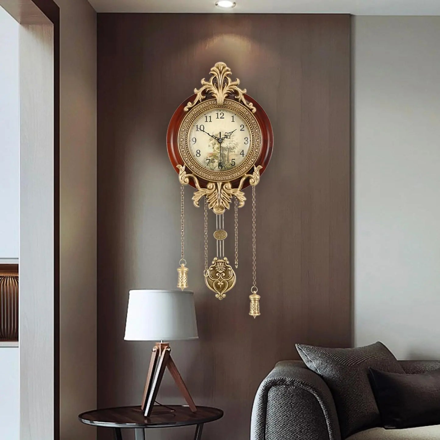 Retro Wood Wall Clock With Pendulum Victorian Style Battery Powered