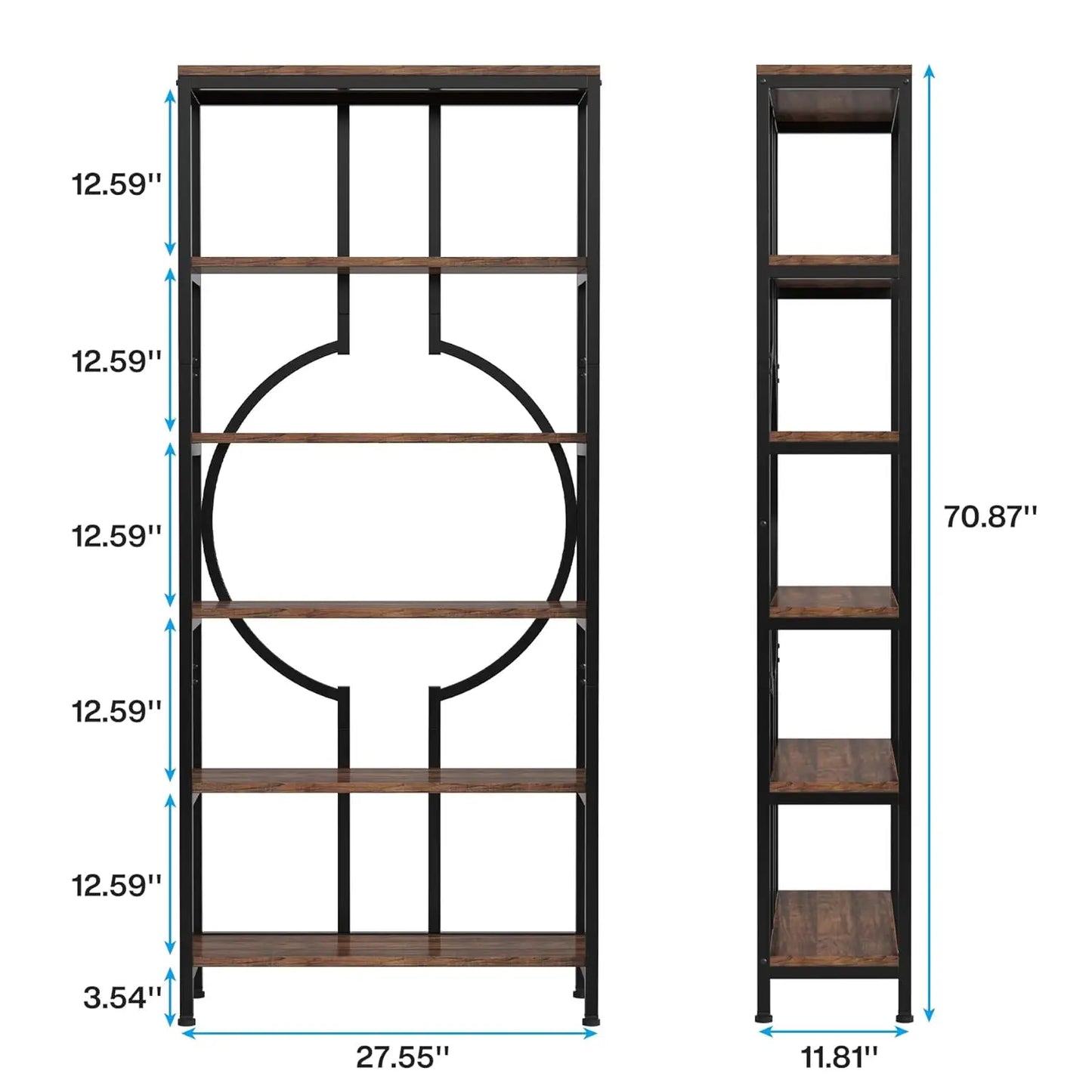 Industrial Six Tier Bookshelf Open Metal Shelving Unit