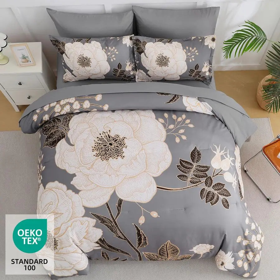 Floral 7-Piece Comforter Set Bed in a Bag Soft Reversible