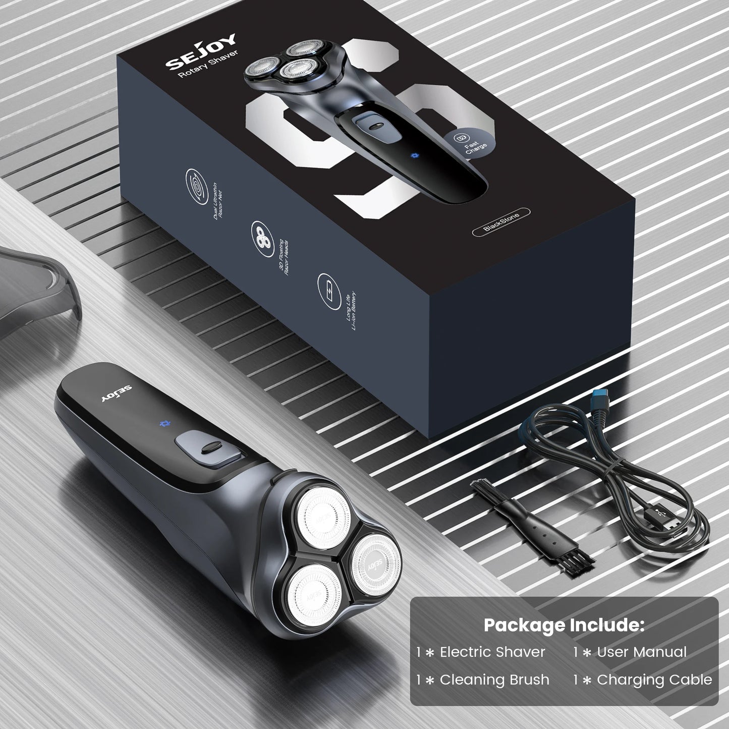 Sejoy 3D Floating Electric Shaver For Men Rechargeable Razor With Triple Blade