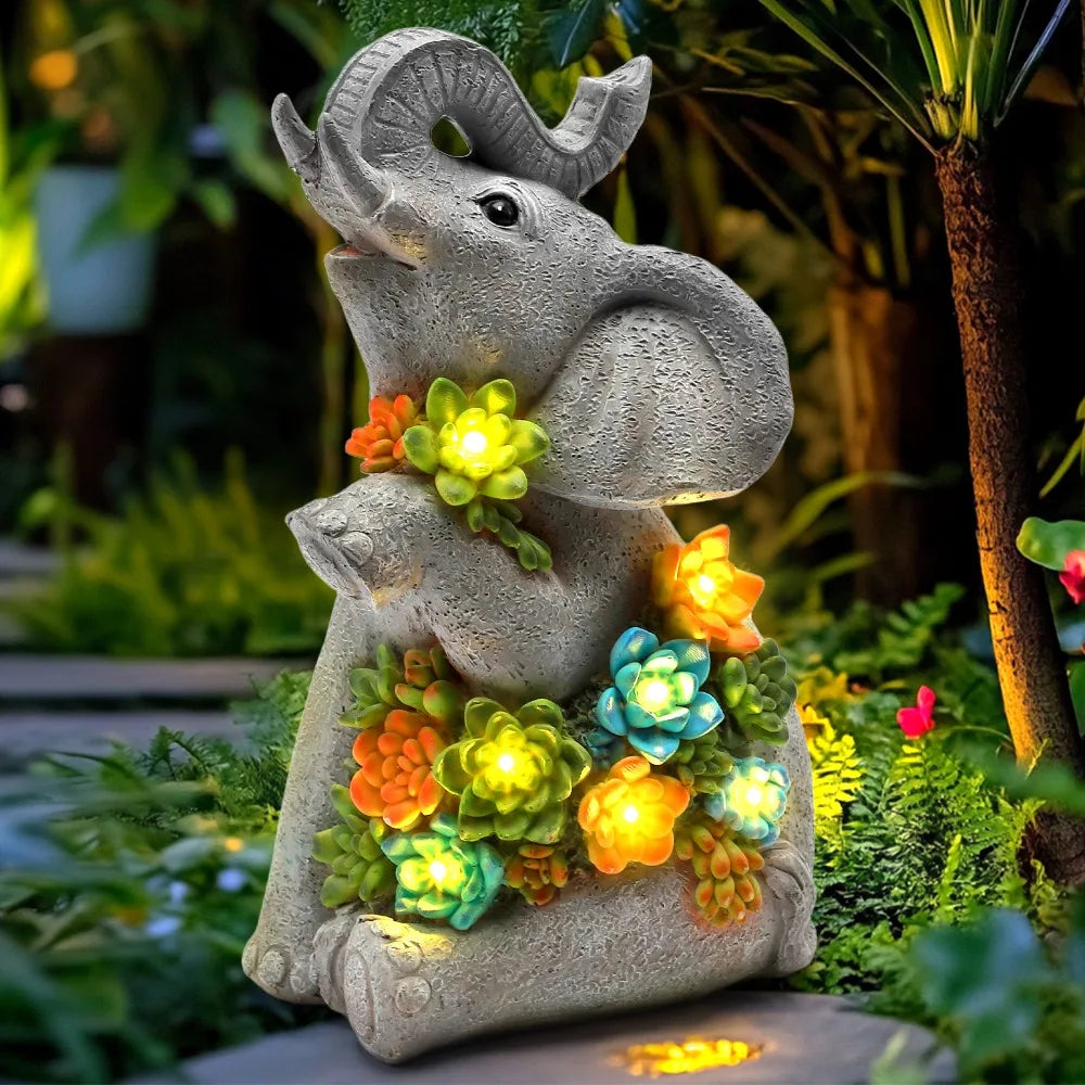 Solar Garden Statue Light Turtle Elephant Dragon Outdoor Decor