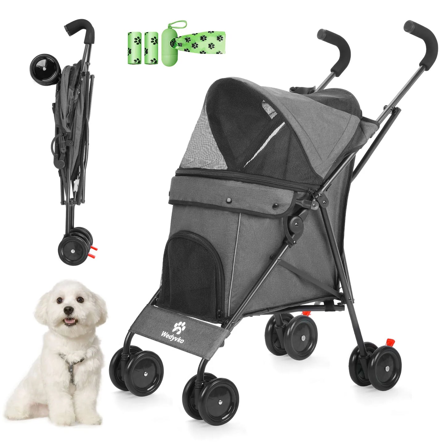 Wedyvko Pet Dog Stroller With Brakes And Storage For Travel