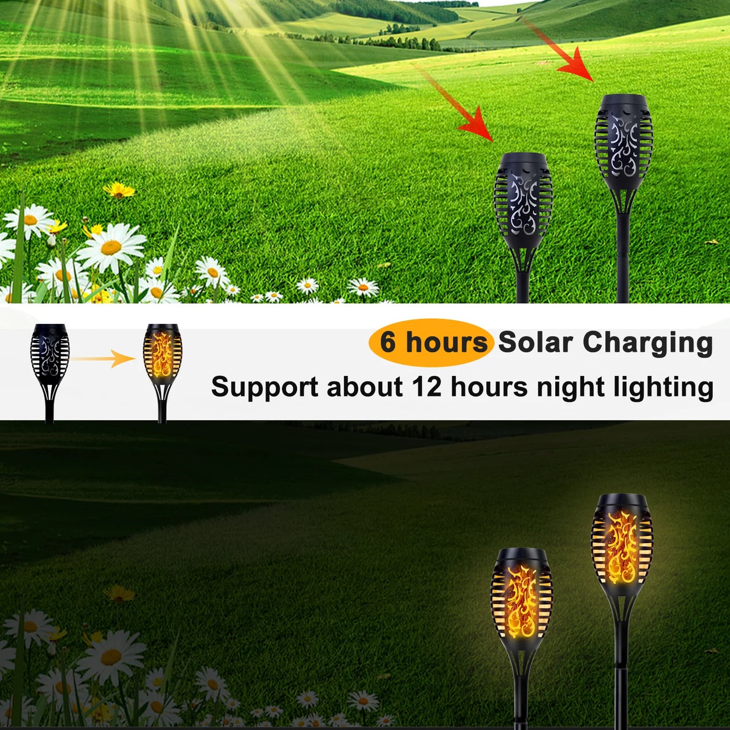 Solar Flame Torch Lights Outdoor Decoration Flickering LED Path