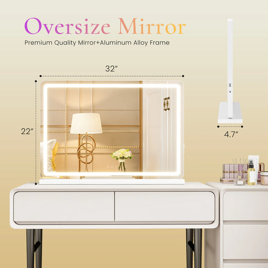 JHK LED Vanity Mirror With Lights Aluminum Frame Dimmable 3 Color Modes