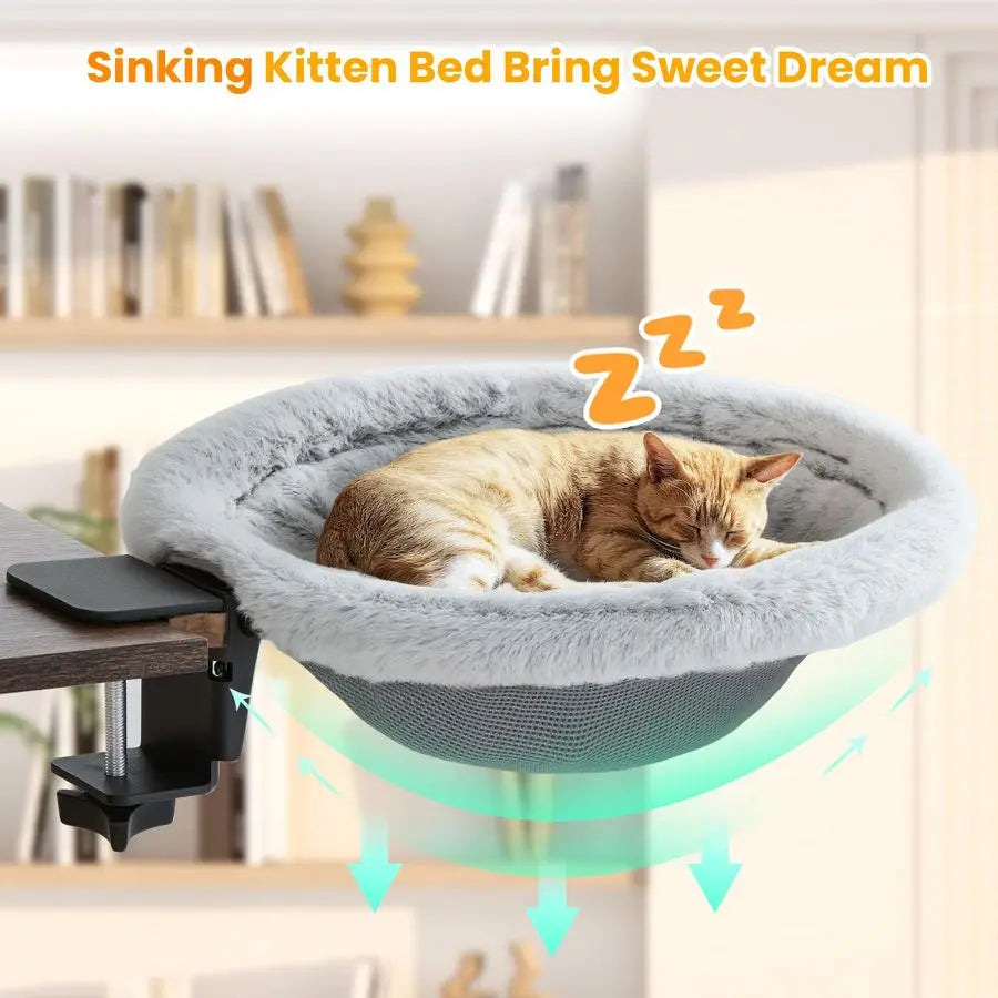 Cat Desk Bed Sunken Hammock With Clamp Foldable Side Table Holds Up To 40 Lbs