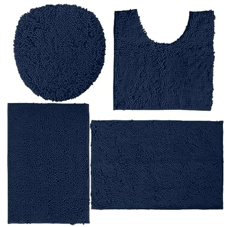 Bathroom Rug Set 4 Piece Non-Slip Shaggy Chenille