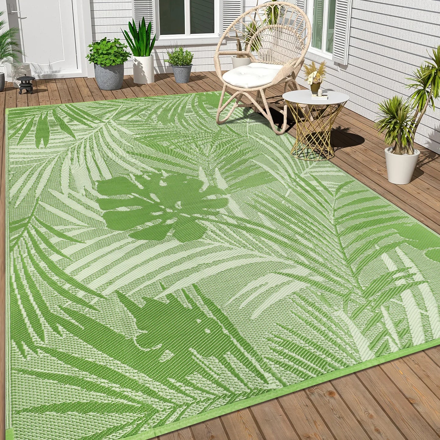 Outdoor Polypropylene Leaves Rug Waterproof Patio Carpet For Deck