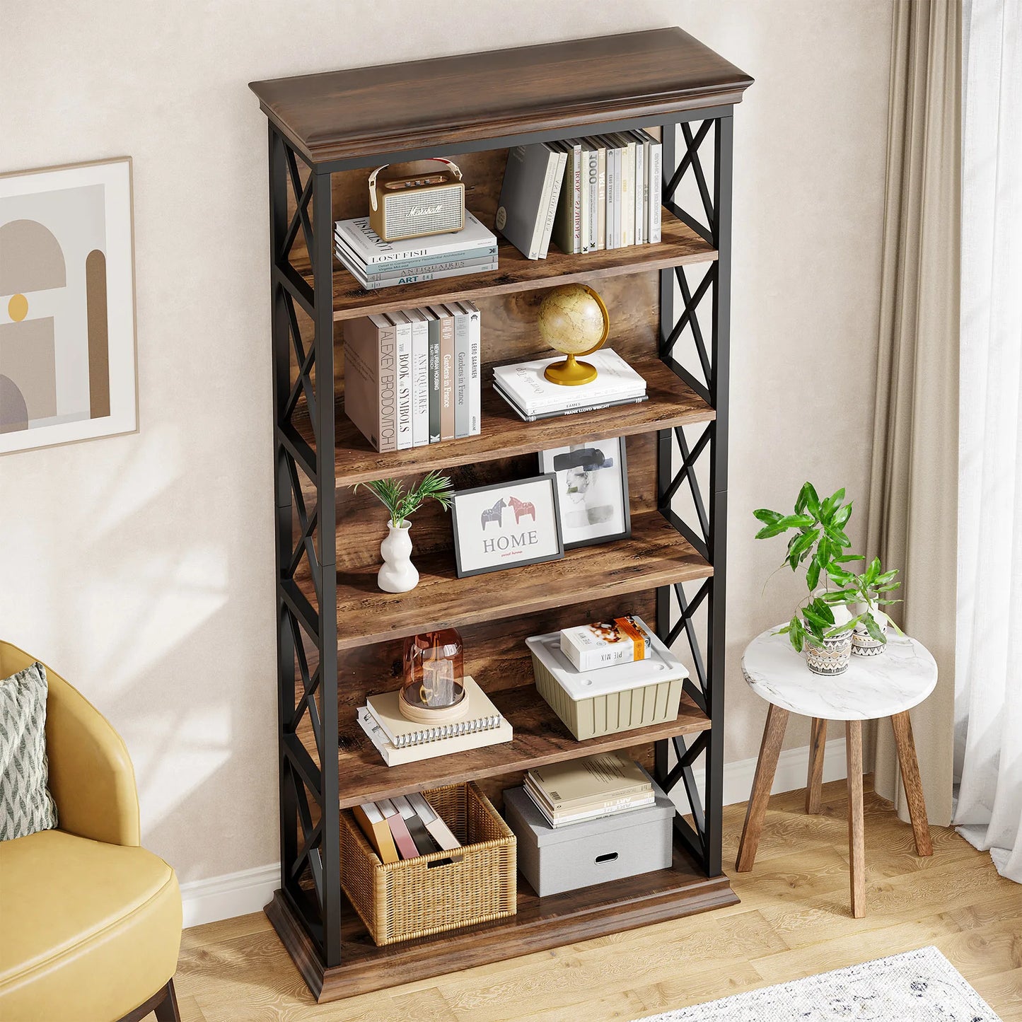Tribesigns 6-Tier Bookcase Industrial Style Floor Standing Shelves