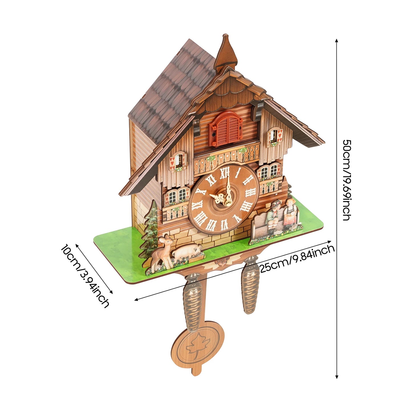 Wood Wall Cuckoo Clock With Chime And Time Scales Display