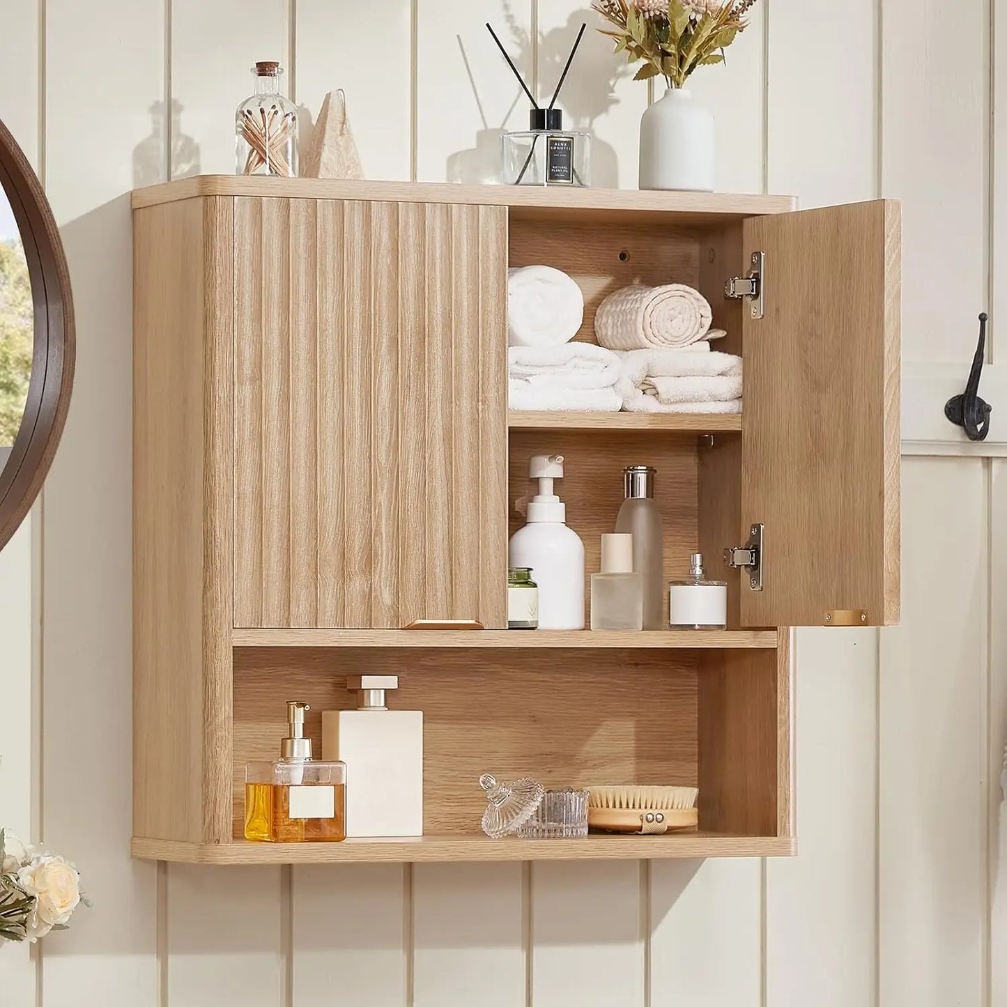 Rattan Bathroom Wall Cabinet Over Toilet Storage Organizer