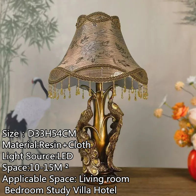 American Retro Peacock Table Lamp LED Contemporary Decor