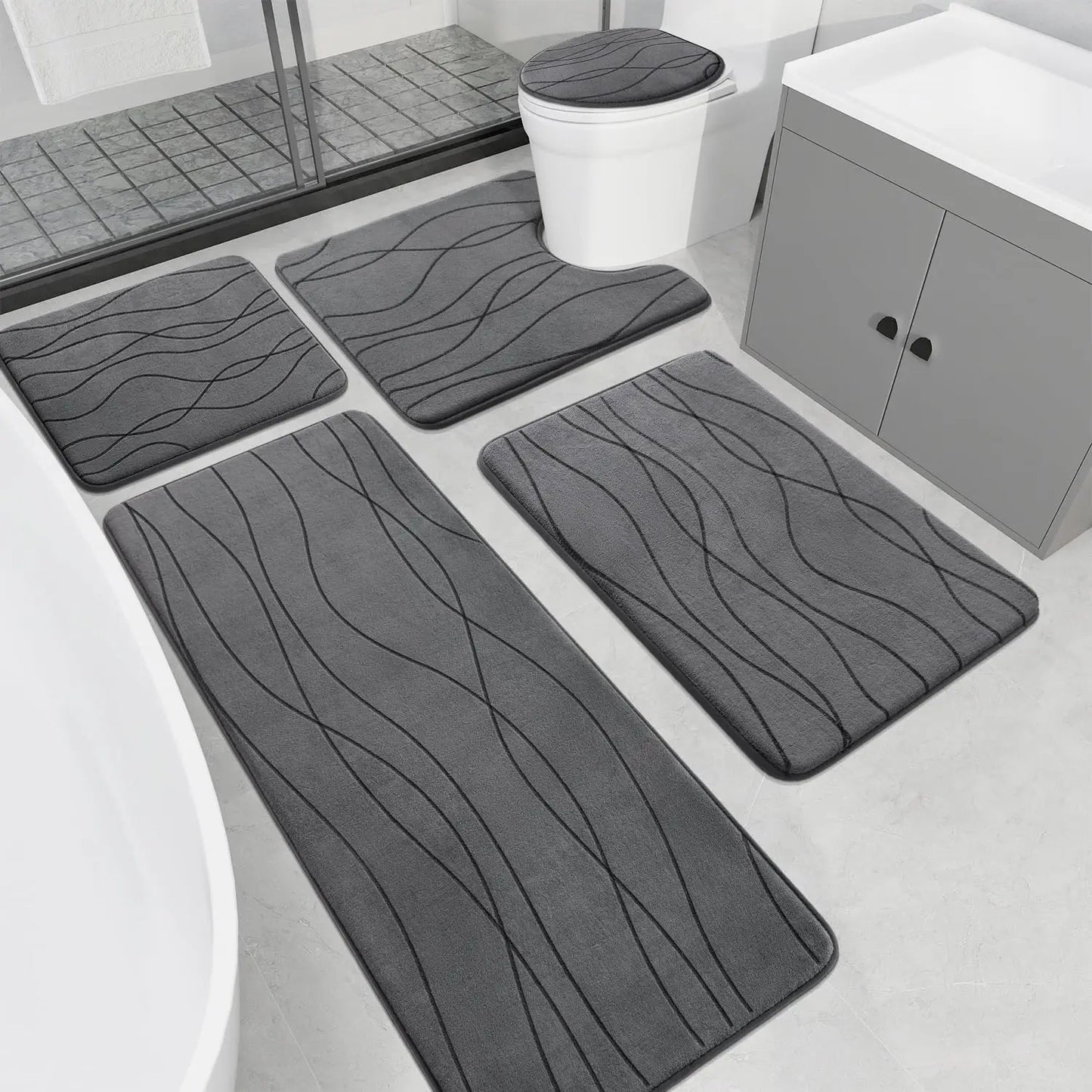 Memory Foam Bathroom Rug Set Ultra Absorbent and Non-Slip