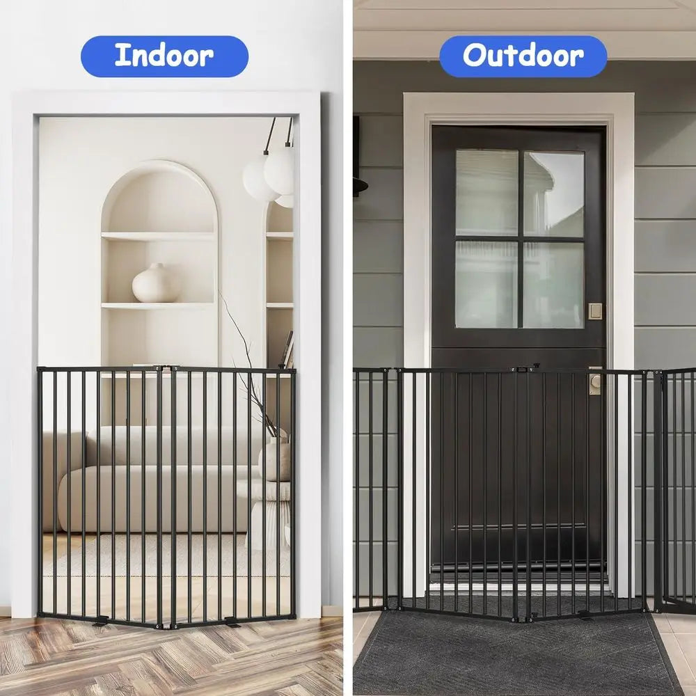 Six-Panel Metal Freestanding Dog Gate With Door And Detachable Panels