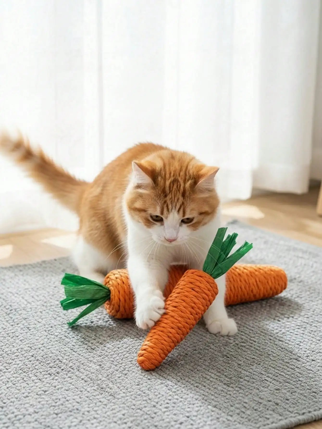Carrot Shaped Interactive Cat Toy With Sisal Rope Entertains Cats