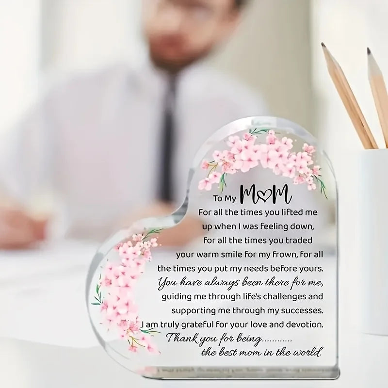 Heart Shaped Acrylic Mom Appreciation Plaque with Floral Design