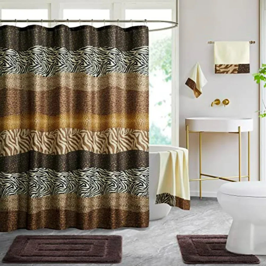 Leopard Print Bath Rug and Shower Curtain Set