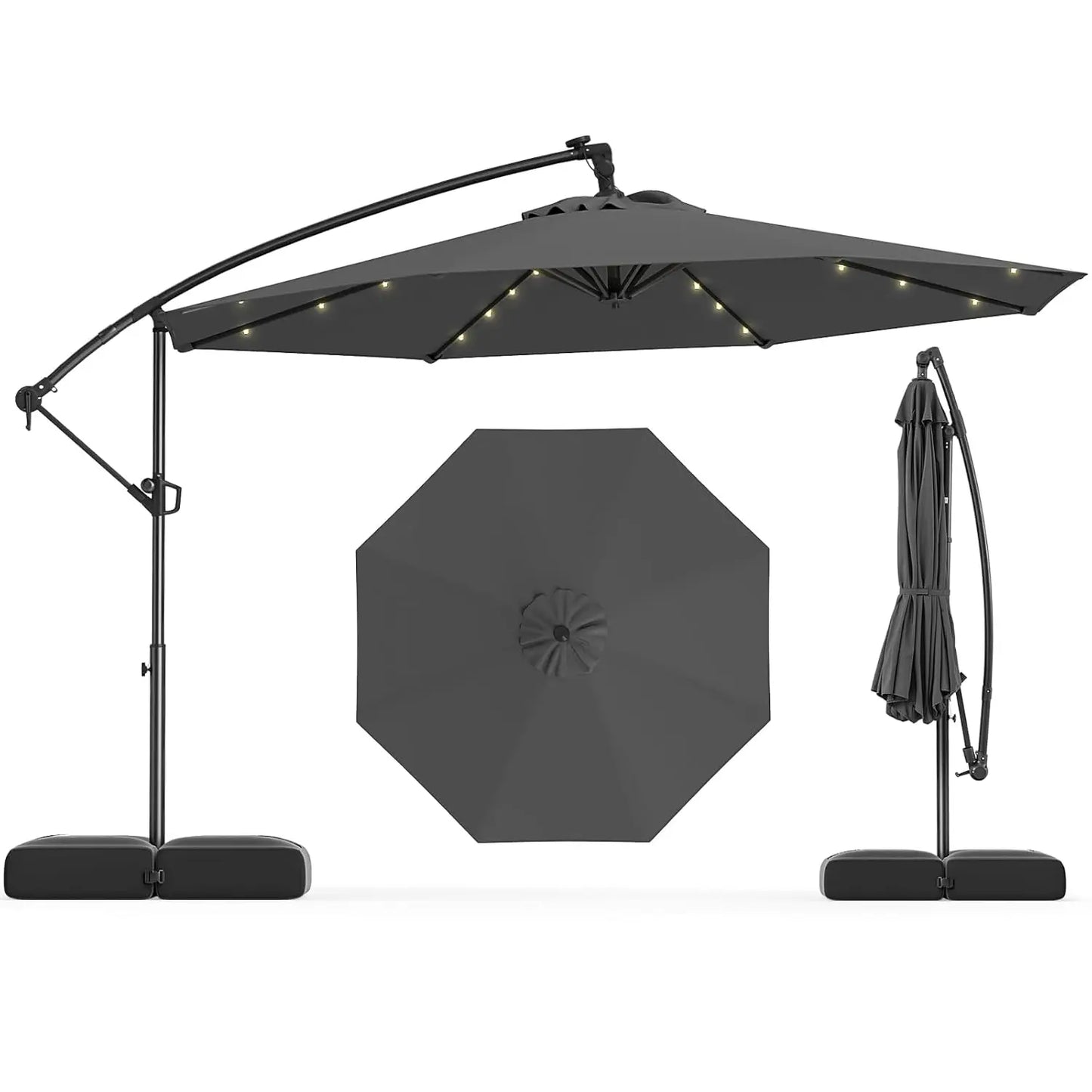 Solar Patio Cantilever Umbrella With Base And LED Lights