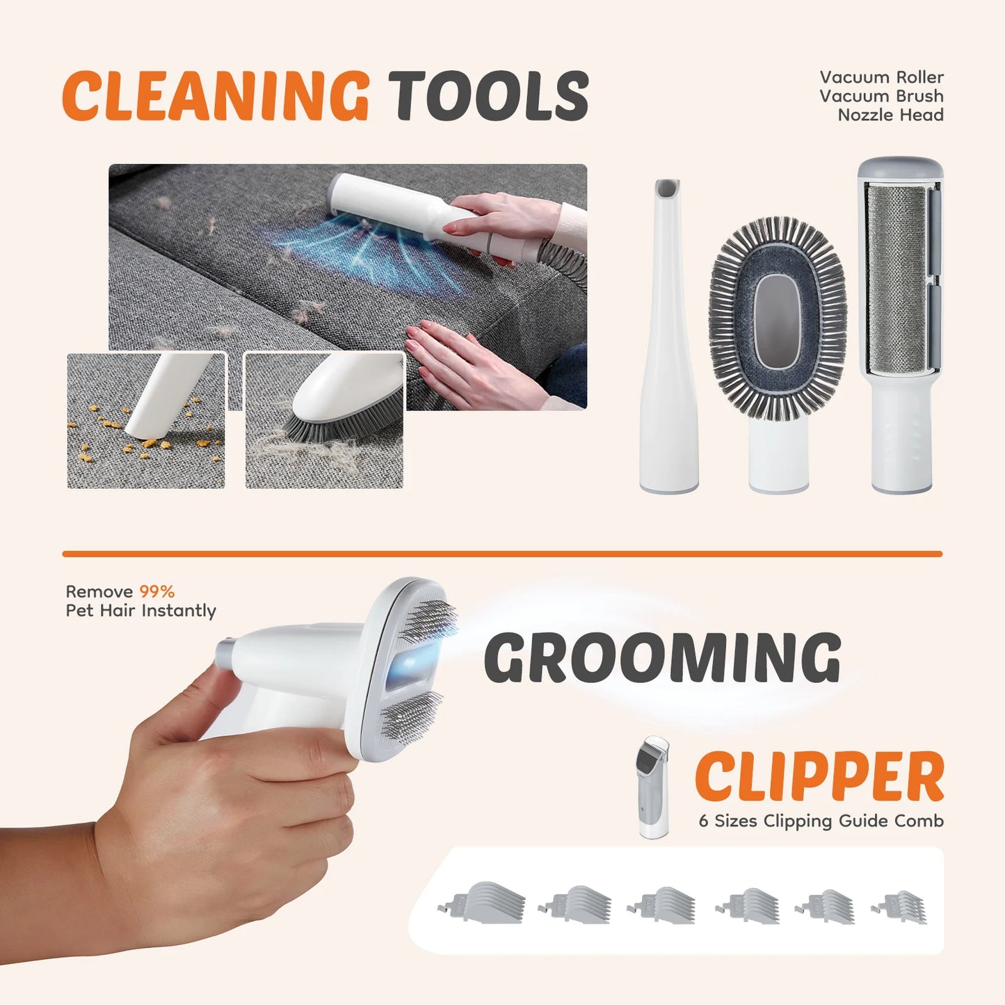 JHK Pet Grooming Vacuum Kit With Cordless Clippers And Tools