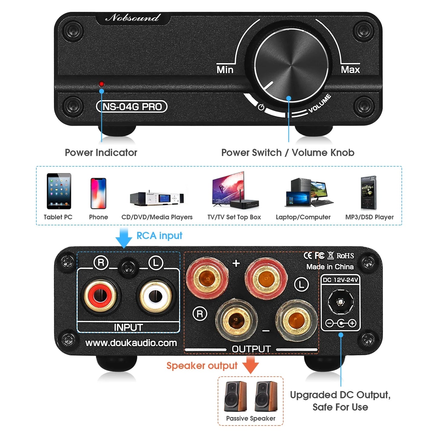 Douk Audio NS-04G PRO 2-Channel Mini Digital Power Amplifier