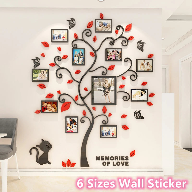 Acrylic Christmas 3D Wall Decals Family Tree Photo Frame