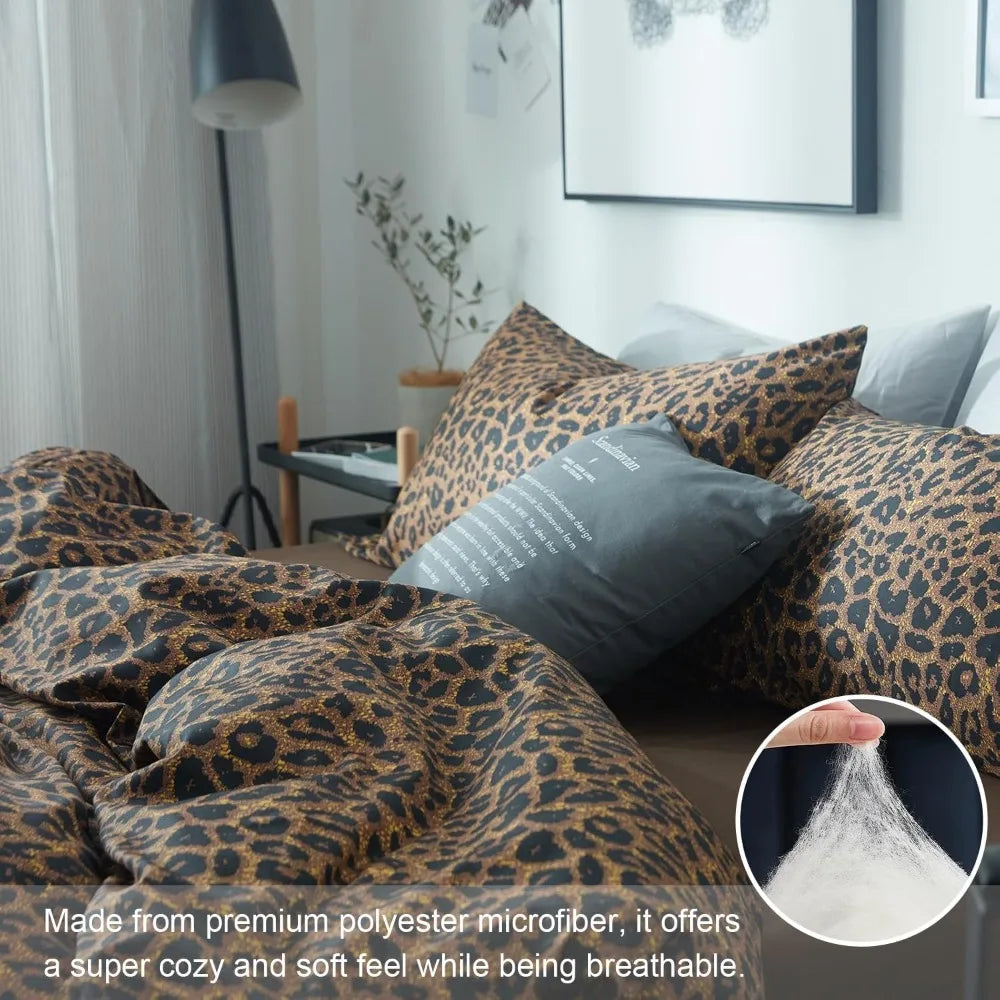 Leopard Print Comforter Set Soft Fluffy Bedding Bamboo Fiber