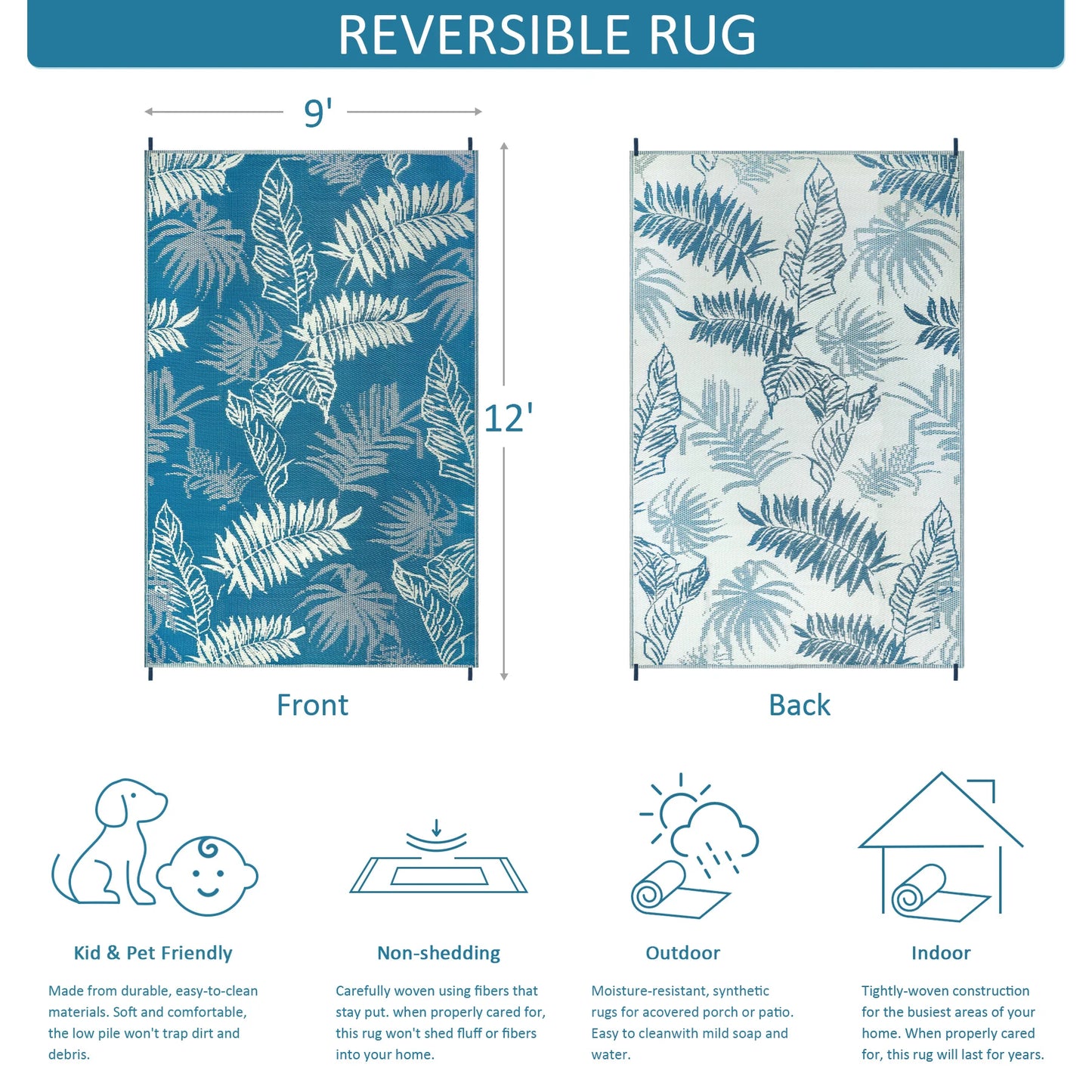 Outdoor Polypropylene Leaves Rug Waterproof Patio Carpet For Deck