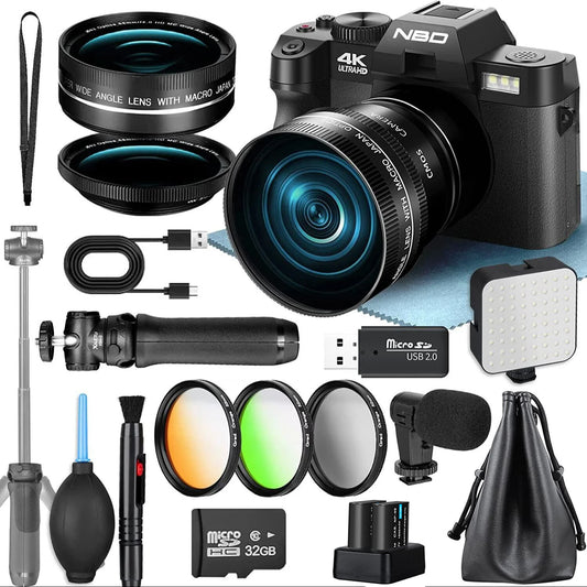 NBD 4K Digital Camera With Microphone Wide Angle Macro Lens