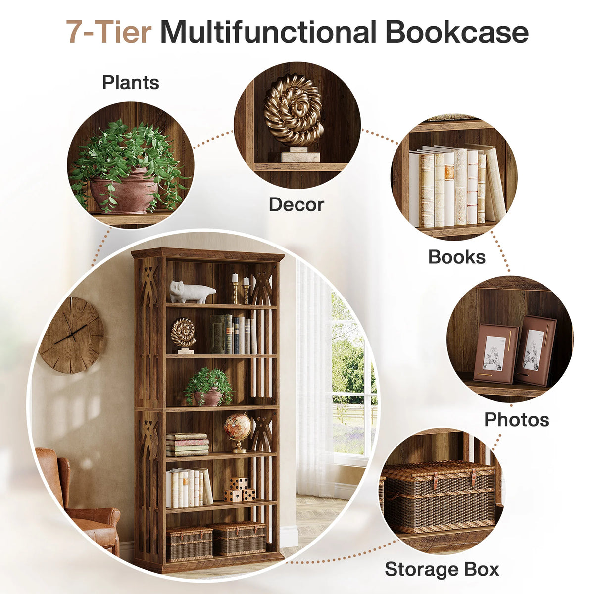 Tribesigns Six Tier Freestanding Wooden Display Bookshelf Bookcase