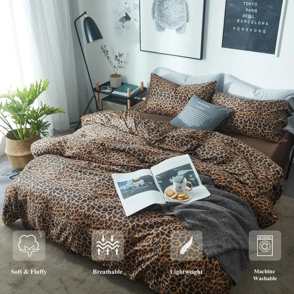 Leopard Print Comforter Set Soft Fluffy Bedding Bamboo Fiber