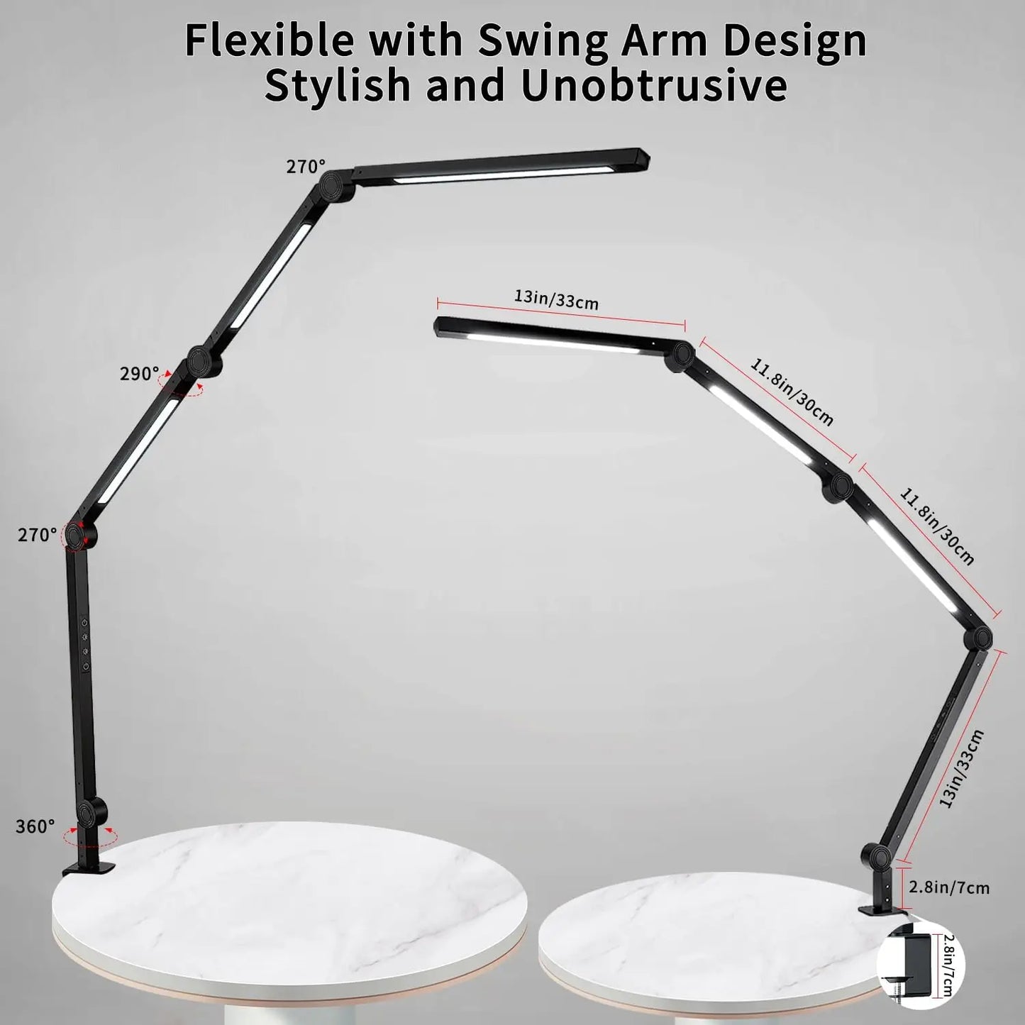 LED Desk Lamp With Clamp Flexible Swing Arm 4 Lighting Modes 5 Brightness Levels