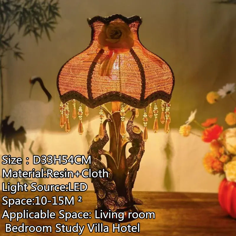 American Retro Peacock Table Lamp LED Contemporary Decor