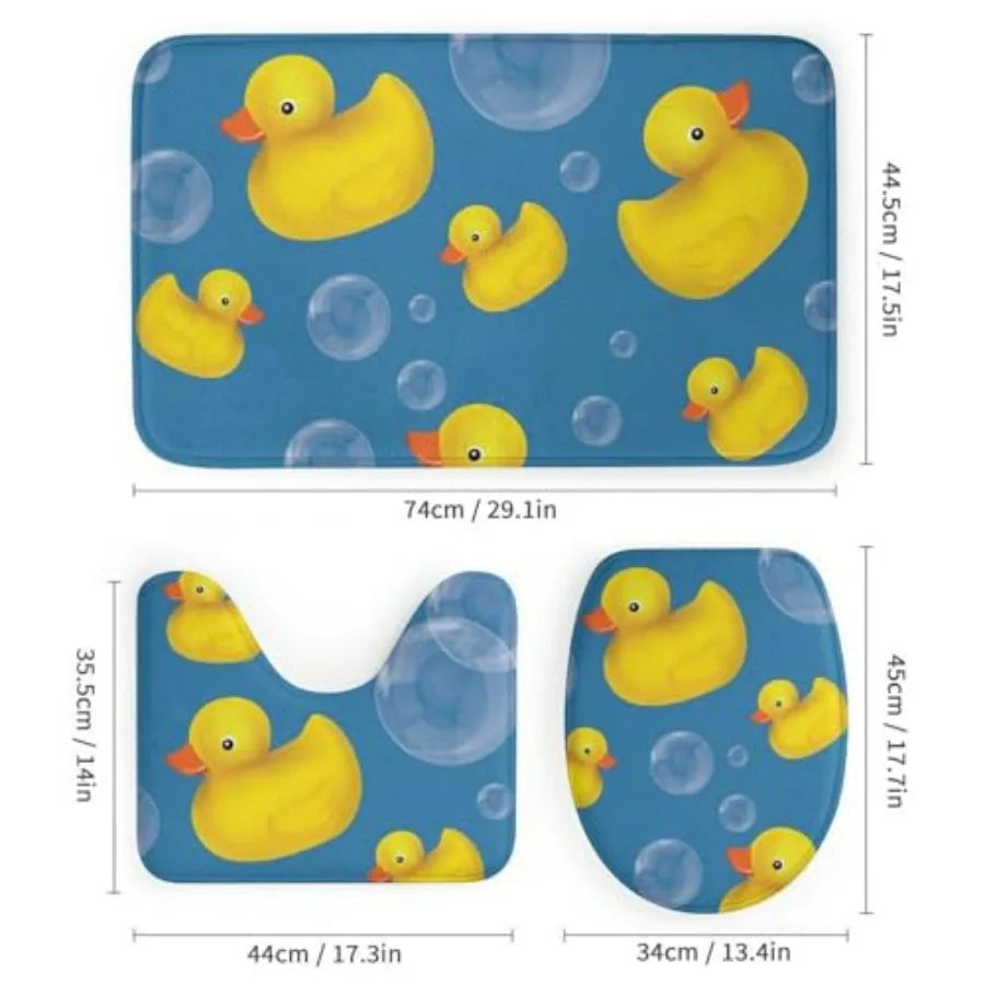 Rubber Duck Bathroom Decor Set With Shower Curtain And Mats