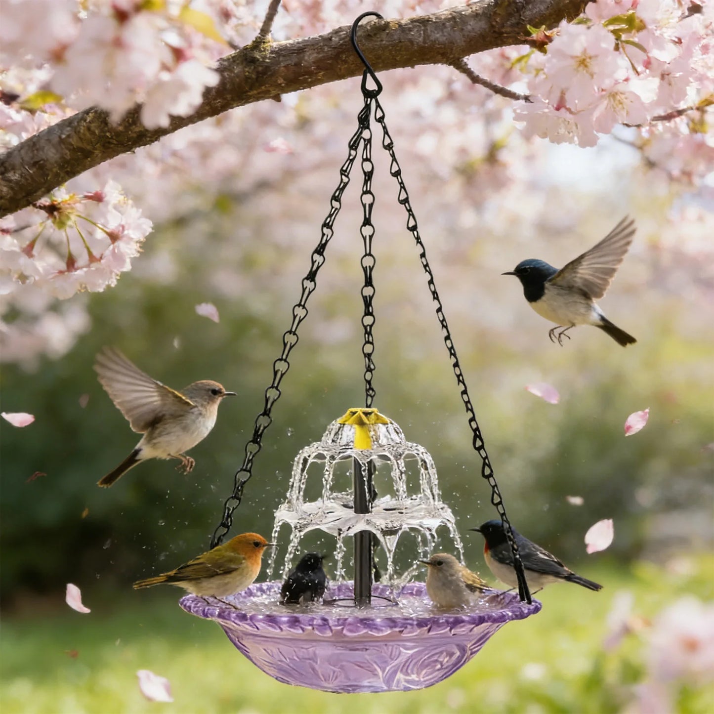 Hanging Solar Powered Bird Bath Fountain For Outdoor Garden Decor