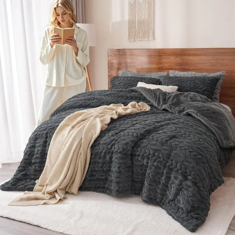 Fluffy Sherpa Fleece Comforter Set For Winter Bedding