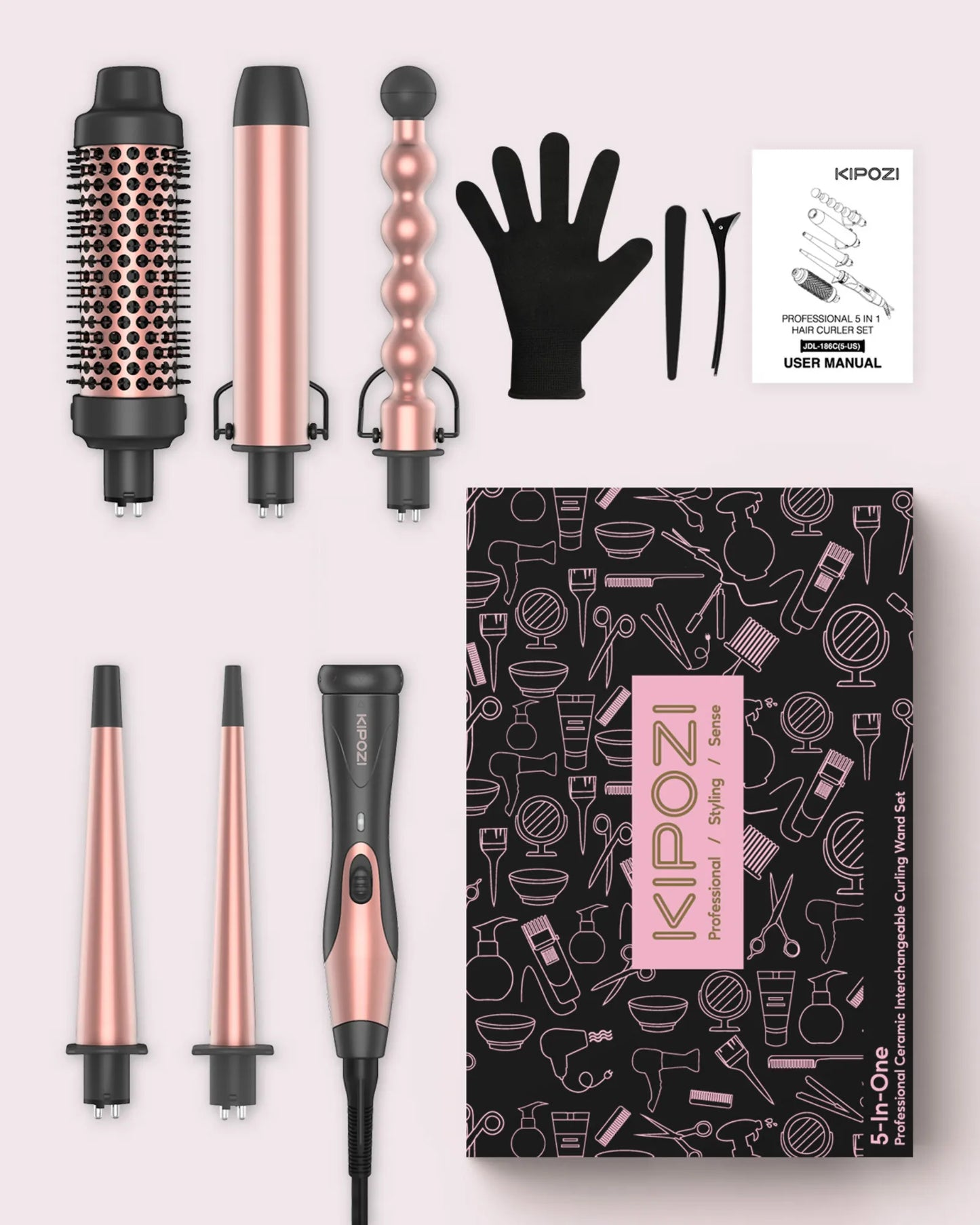 KIPOZI 5 In 1 CurlingTool CeramicBarrel And Hot Air Brush