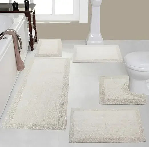Reversible Cotton Bathroom Rug Set For Soft Absorbent Comfort