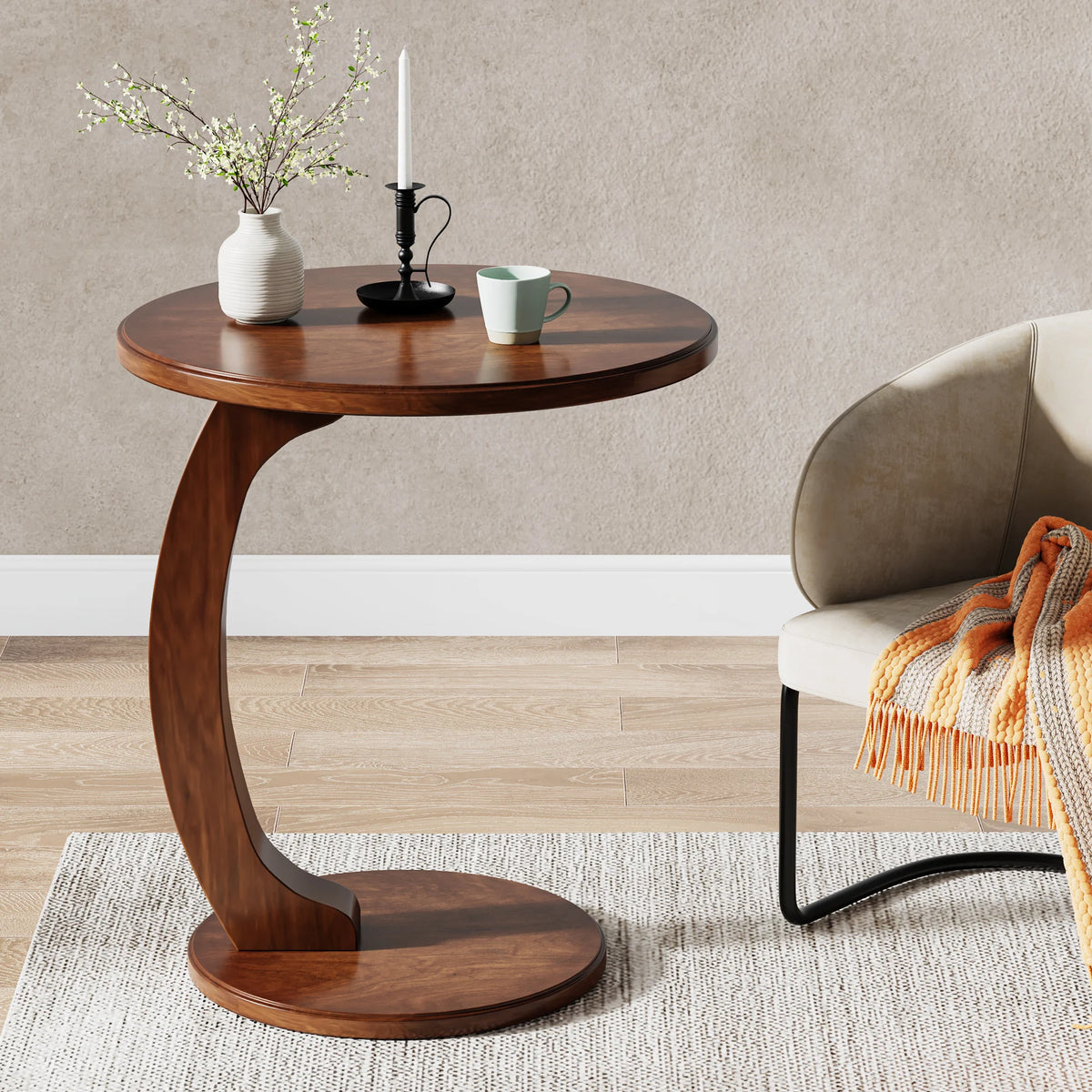 Tribesigns Round C Shaped End Table Modern Living Room Furniture