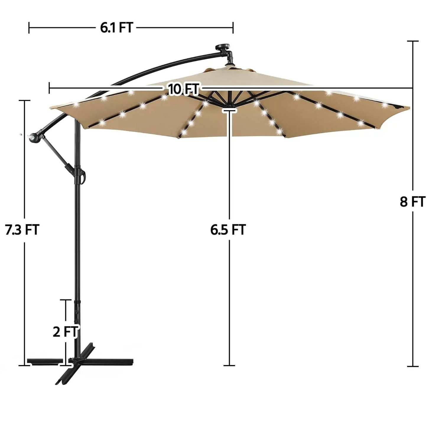 Solar Offset Cantilever Umbrella With 32 LED Lights Outdoor Patio