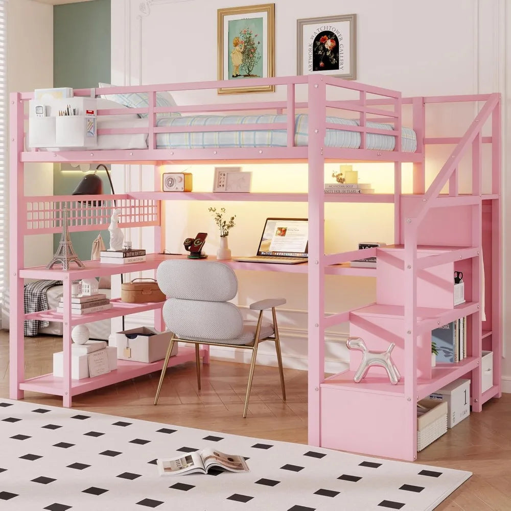 Loft Bed With Stairs And Desk Storage And Charging Station