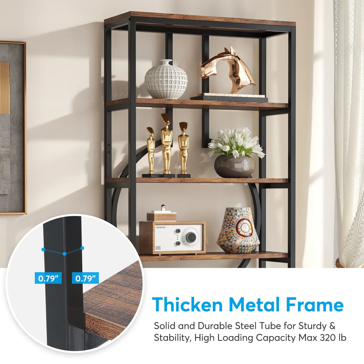 Tribesigns Industrial Bookshelf With Open Shelves And Metal Frame
