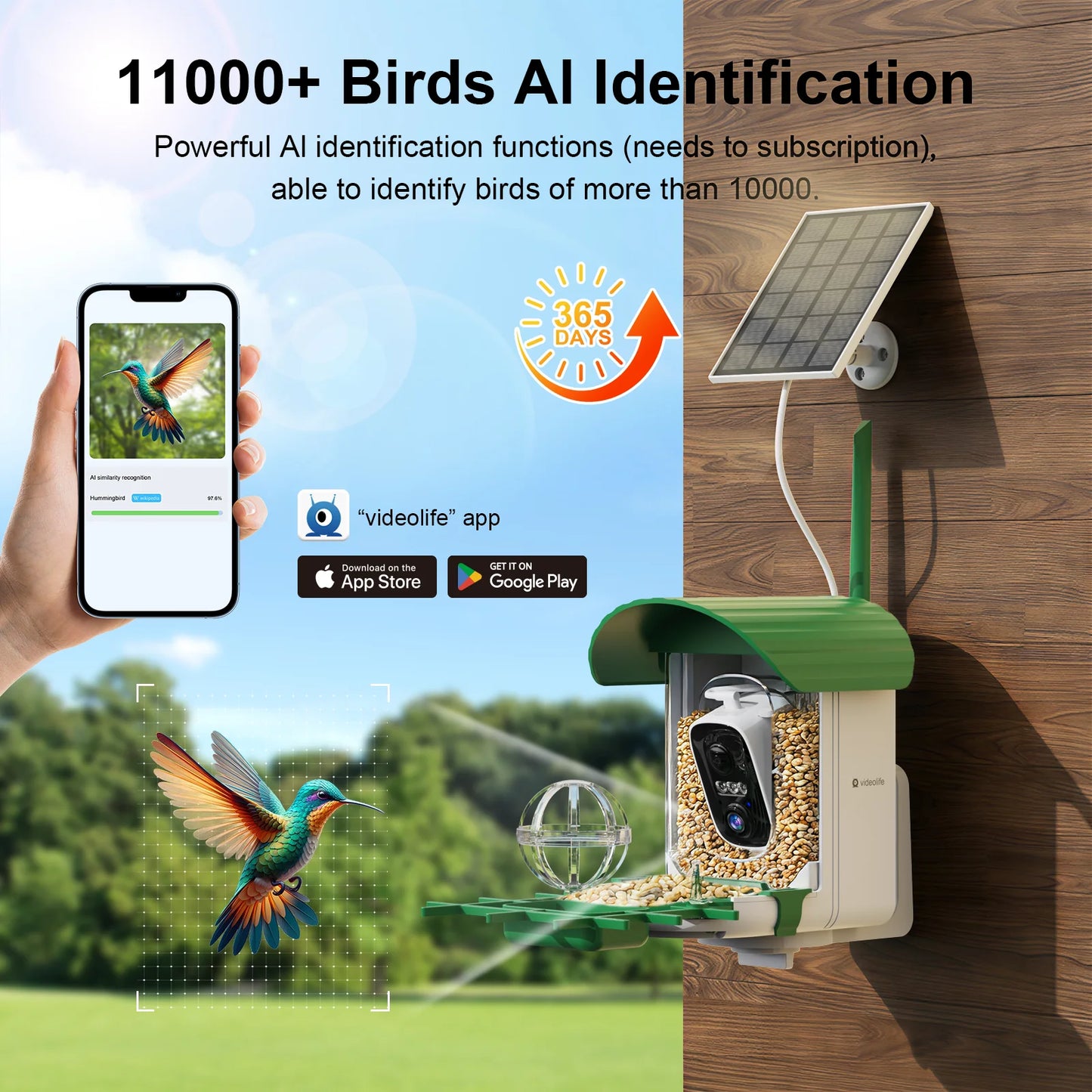 Videolife Smart Bird Feeder With Camera AI Recognition